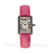 A LADIES 18K SOLID WHITE GOLD CARTIER TANK WRIST WATCH CIRCA 2005, REF. 2679 WITH CARTIER BOX
D: