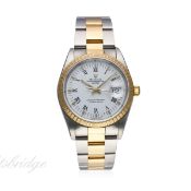 A GENTLEMAN'S STEEL & GOLD ROLEX OYSTER PERPETUAL DATE BRACELET WATCH DATED 2002, REF. 15223