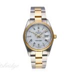 A GENTLEMAN'S STEEL & GOLD ROLEX OYSTER PERPETUAL DATE BRACELET WATCH DATED 2002, REF. 15223