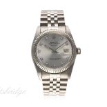 A GENTLEMAN'S STEEL & WHITE GOLD ROLEX OYSTER PERPETUAL DATEJUST BRACELET WATCH CIRCA 1981, REF.