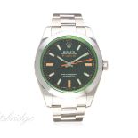 A GENTLEMAN'S STAINLESS STEEL ROLEX OYSTER PERPETUAL "GREEN GLASS" MILGAUSS BRACELET WATCH DATED