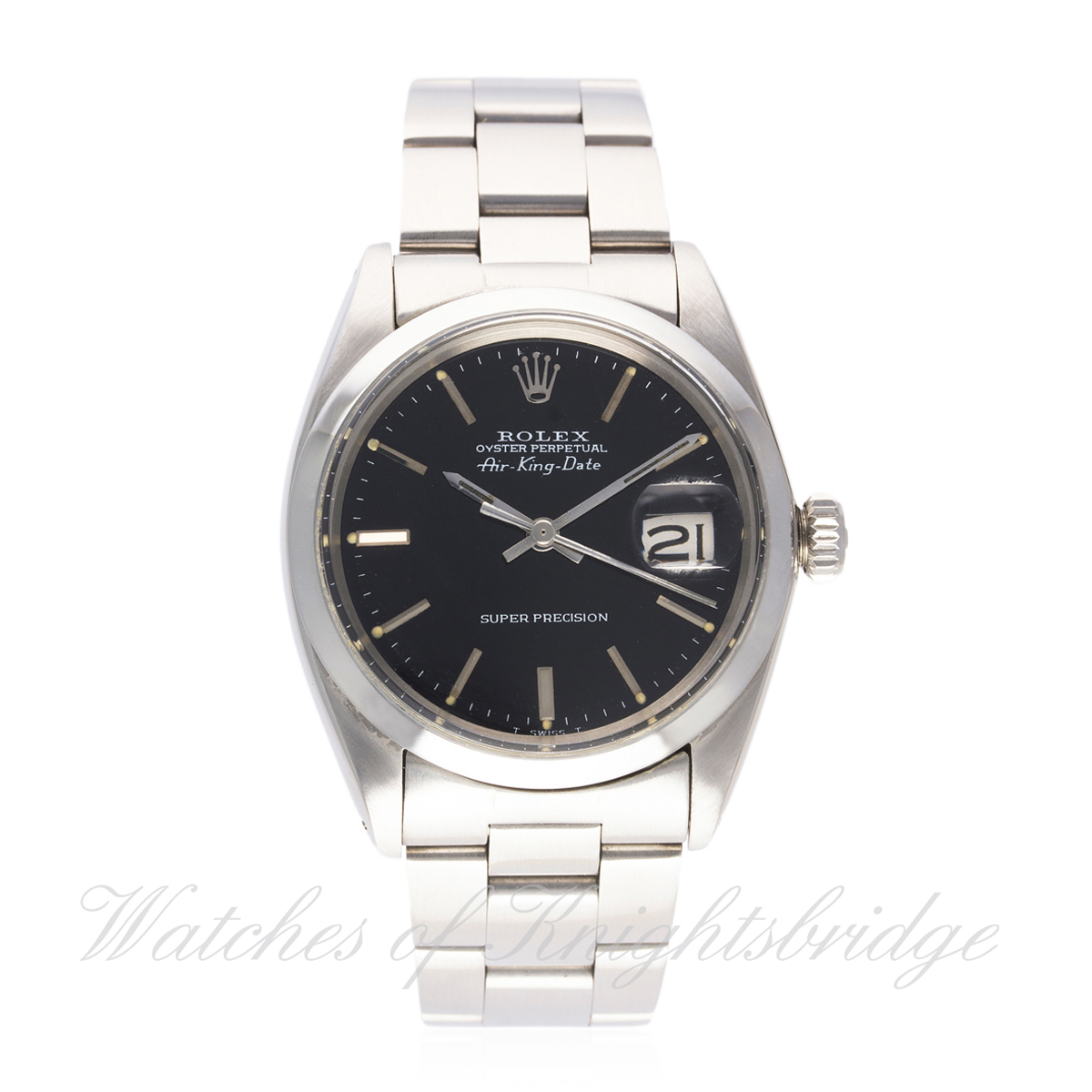 A GENTLEMAN'S STAINLESS STEEL ROLEX OYSTER PERPETUAL AIR KING DATE SUPER PRECISION BRACELET WATCH