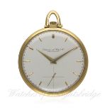 A GENTLEMAN'S 18K SOLID GOLD IWC POCKET WATCH 
CIRCA 1950
D: Silver dial with gilt batons and