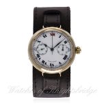 A RARE GENTLEMAN`S 9CT SOLID GOLD SINGLE BUTTON LONGINES CHRONOGRAPH WRIST WATCH CIRCA 1920 D: White