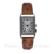 A GENTLEMAN'S STAINLESS STEEL JAEGER LECOULTRE REVERSO MEMORY WRIST WATCH 
CIRCA 2000s, REF. 255.8.