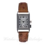 A GENTLEMAN'S STAINLESS STEEL JAEGER LECOULTRE REVERSO MEMORY WRIST WATCH 
CIRCA 2000s, REF. 255.8.