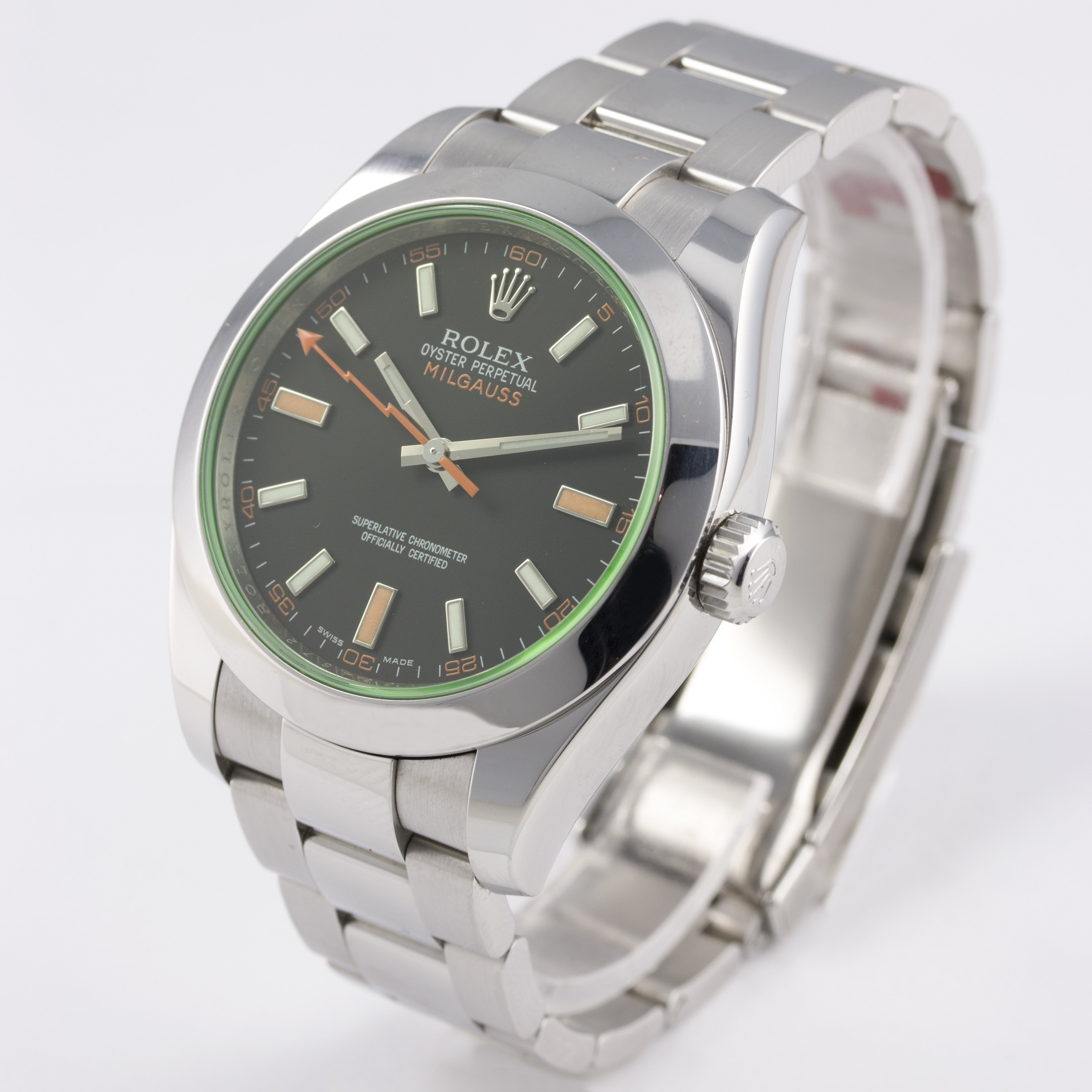 A GENTLEMAN'S STAINLESS STEEL ROLEX OYSTER PERPETUAL "GREEN GLASS" MILGAUSS BRACELET WATCH DATED - Image 3 of 6