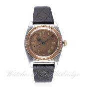 A GENTLEMAN'S STEEL & SOLID ROSE GOLD ROLEX OYSTER PERPETUAL ''BUBBLE BACK'' CHRONOMETER WRIST WATCH