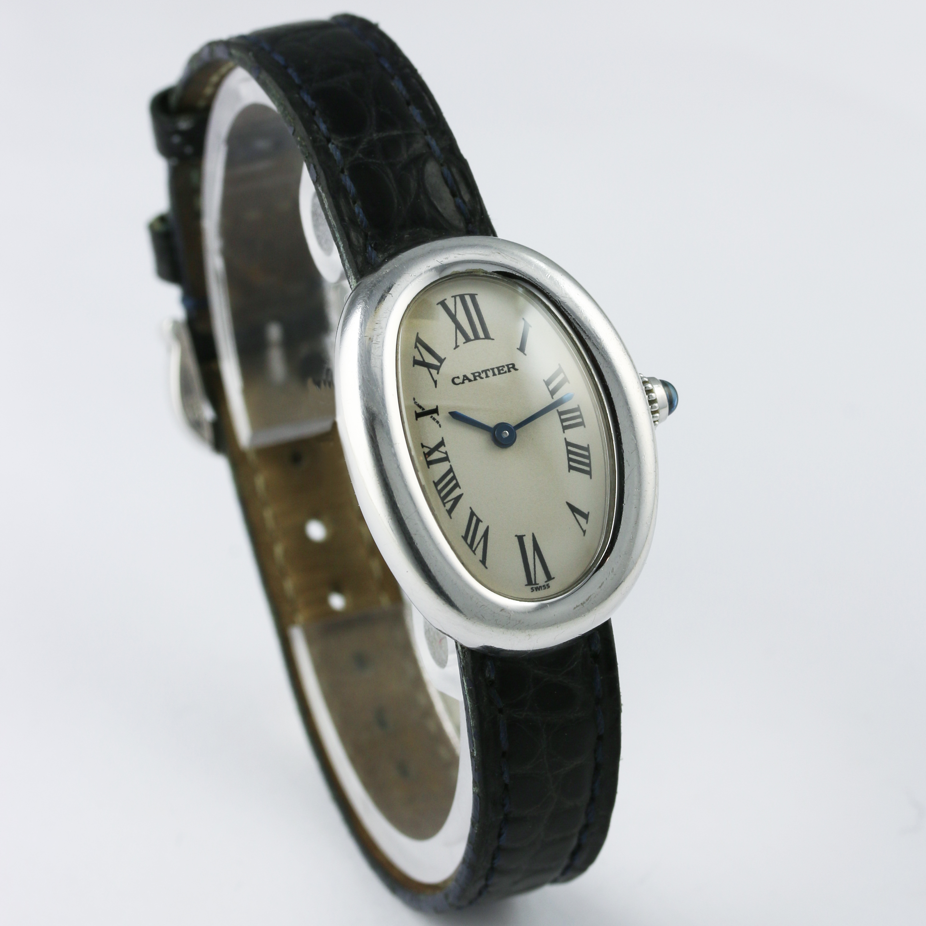 A LADIES 18K SOLID WHITE GOLD CARTIER BAIGNOIRE WRIST WATCH CIRCA 1990s, REF.1955  D: Silver dial - Image 4 of 6