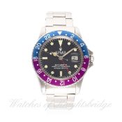 A RARE GENTLEMAN'S STAINLESS STEEL ROLEX OYSTER PERPETUAL DATE GMT MASTER BRACELET WATCH DATED 1968,