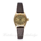 A LADIES 18K SOLID GOLD ROLEX OYSTER PERPETUAL WRIST WATCH CIRCA 1971, REF. 6619 
D: Champagne