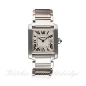 A MID SIZE STAINLESS STEEL CARTIER TANK FRANCAISE BRACELET WATCH CIRCA 2000s, REF. 2465 D: Silver