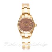 A LADIES 18K SOLID GOLD ROLEX OYSTER PERPETUAL DATEJUST BRACELET WATCH CIRCA 1990, REF. 69173 D: