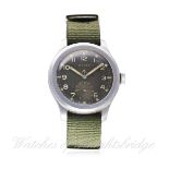 A GENTLEMAN'S STAINLESS STEEL BRITISH MILITARY W.W.W. CYMA WRIST WATCH CIRCA 1940s D: Black "