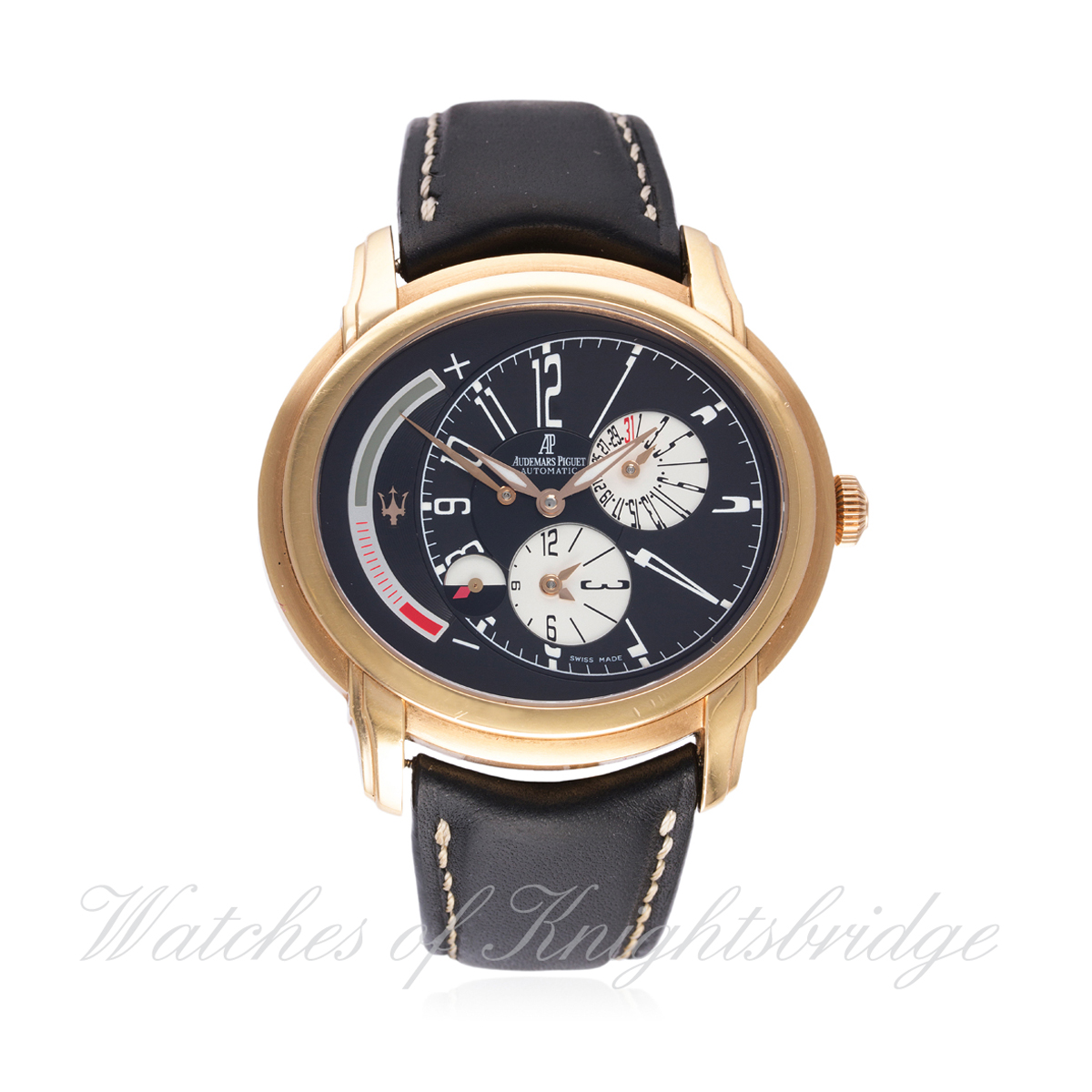 A GENTLEMAN'S 18K SOLID ROSE GOLD AUDEMARS PIGUET MILLENARY MASERATI DUAL-TIME WRIST WATCH DATED