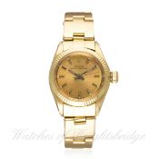 A LADIES 18K SOLID GOLD ROLEX OYSTER PERPETUAL BRACELET WATCH CIRCA 1978, REF. 6719
D: Champagne