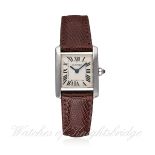 A LADIES STAINLESS STEEL CARTIER TANK FRANCAISE WRIST WATCH CIRCA 2000, REF. 2384 D: Silver dial
