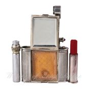 A RARE SILVER PLATED DUNHILL COMPACT CIRCA 1930s 
C: Engine turned case concealing a lipstick,