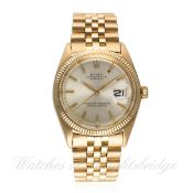 A RARE GENTLEMAN'S 18K SOLID GOLD ROLEX OYSTER PERPETUAL DATEJUST BRACELET WATCH CIRCA 1960, REF.