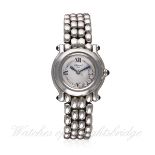 A LADIES STAINLESS STEEL CHOPARD HAPPY SPORT BRACELET WATCH CIRCA 2005, REF. 8245 D: White dial with