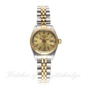 A LADIES STEEL & GOLD ROLEX OYSTER PERPETUAL DATE BRACELET WATCH CIRCA 1984, REF. 6917 D: