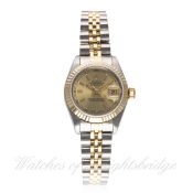 A LADIES STEEL & GOLD ROLEX OYSTER PERPETUAL DATEJUST BRACELET WATCH CIRCA 1986 , REF. 69173 D: