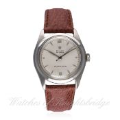 A GENTLEMAN'S STAINLESS STEEL ROLEX OYSTER WRIST WATCH CIRCA 1950 REF. 6082 D: Silver dial with