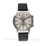 A GENTLEMAN'S STAINLESS STEEL JAEGER LECOULTRE MEMOVOX AUTOMATIC ALARM WRIST WATCH CIRCA 1960s  D: