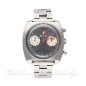 A GENTLEMAN’S STAINLESS STEEL NIVADA GRENCHEN CHRONOGRAPH BRACELET WATCH
CIRCA 1970s
D: Grey