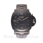 A GENTLEMAN'S PANERAI LUMINOR TUTTONERO 1950 3 DAY GMT CERAMICA BRACELET WATCH DATED 2013, REF.