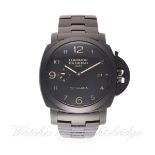 A GENTLEMAN'S PANERAI LUMINOR TUTTONERO 1950 3 DAY GMT CERAMICA BRACELET WATCH DATED 2013, REF.