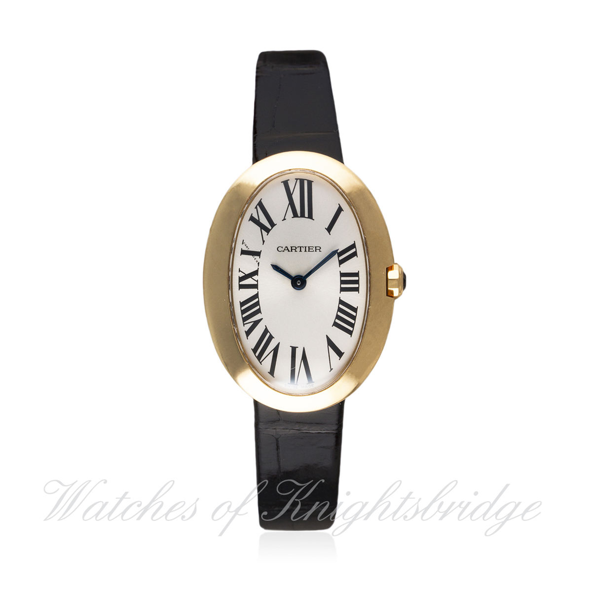 A LADIES 18K SOLID GOLD CARTIER BAIGNOIRE WRIST WATCH CIRCA 2010  D: Silver dial with Roman