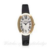 A LADIES 18K SOLID GOLD CARTIER BAIGNOIRE WRIST WATCH CIRCA 2010  D: Silver dial with Roman