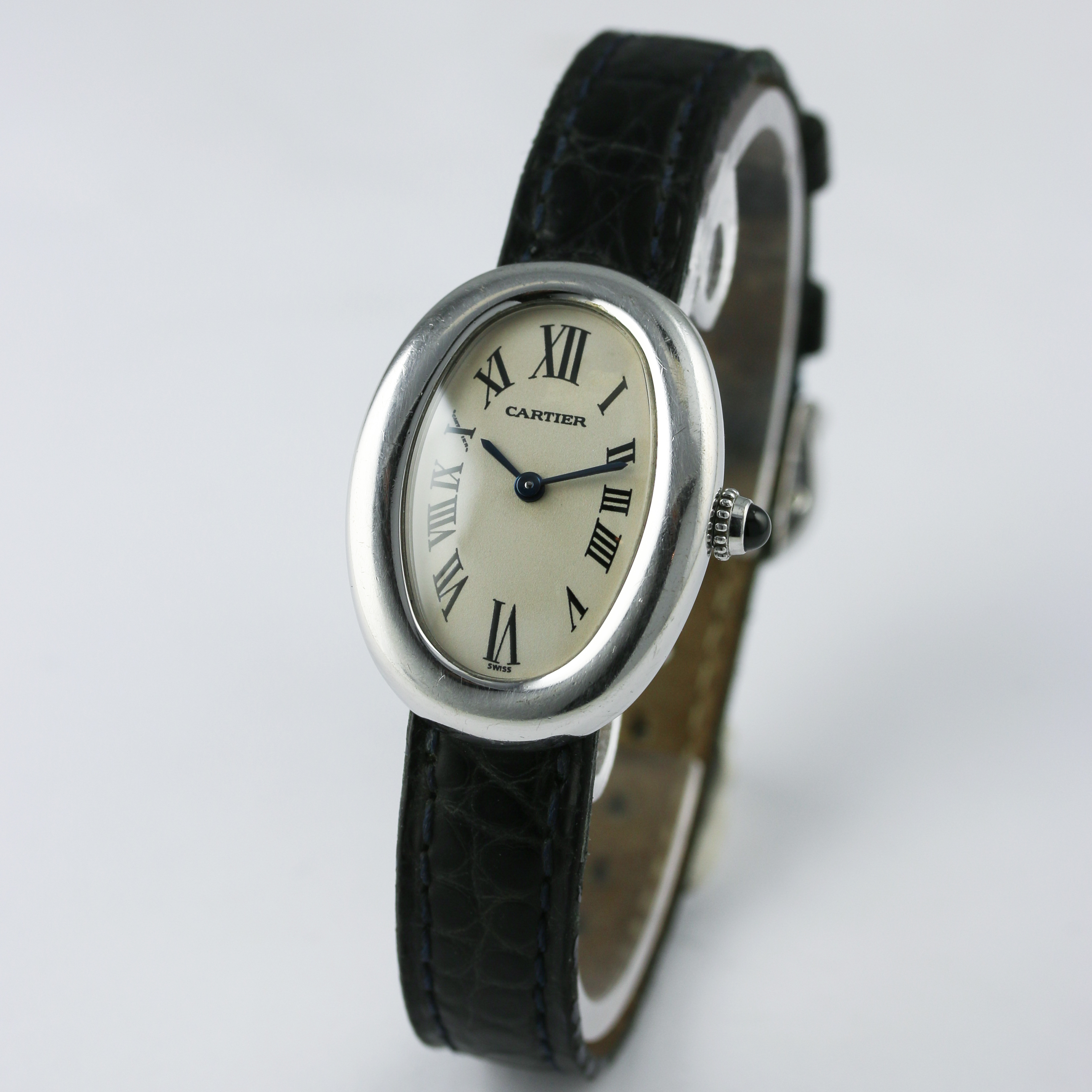 A LADIES 18K SOLID WHITE GOLD CARTIER BAIGNOIRE WRIST WATCH CIRCA 1990s, REF.1955  D: Silver dial - Image 2 of 6