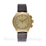 A GENTLEMAN'S 18K SOLID GOLD LONGINES 13ZN FLY BACK CHRONOGRAPH WRIST WATCH CIRCA 1940 D: