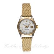 A LADIES STEEL & GOLD ROLEX OYSTER PERPETUAL DATEJUST WRIST WATCH CIRCA 1971, REF. 6917 D: White