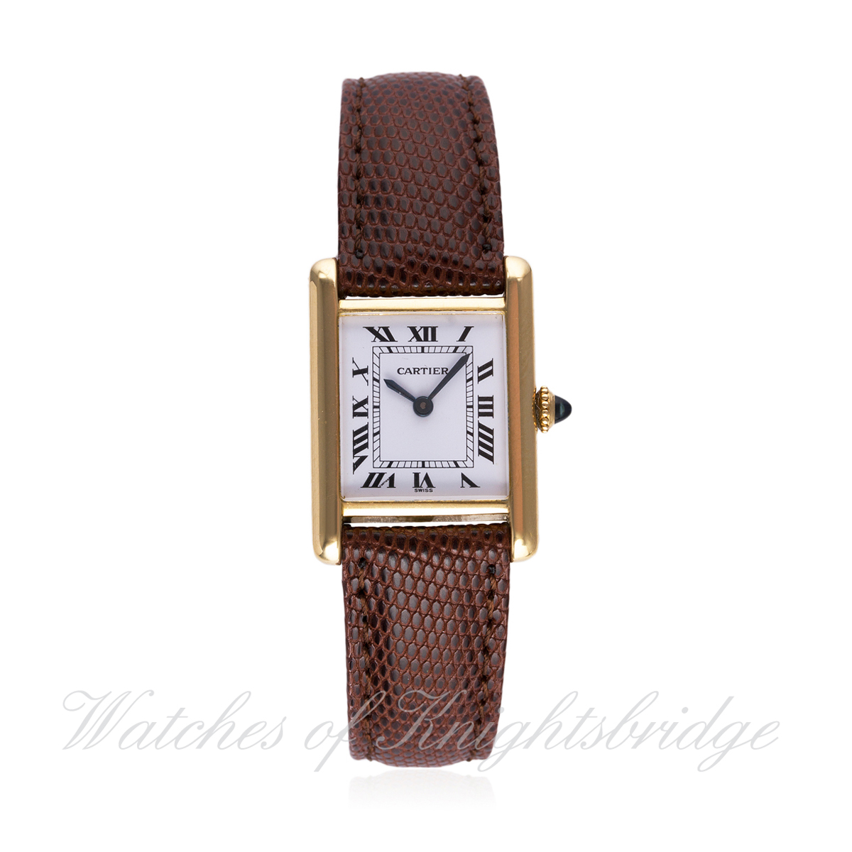 A LADIES 18K SOLID GOLD CARTIER TANK WRIST WATCH
CIRCA 1980s
D: White dial with Roman numerals &