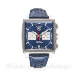 A GENTLEMAN'S STAINLESS STEEL TAG HEUER "STEVE MCQUEEN" MONACO AUTOMATIC CHRONOGRAPH WRIST WATCH