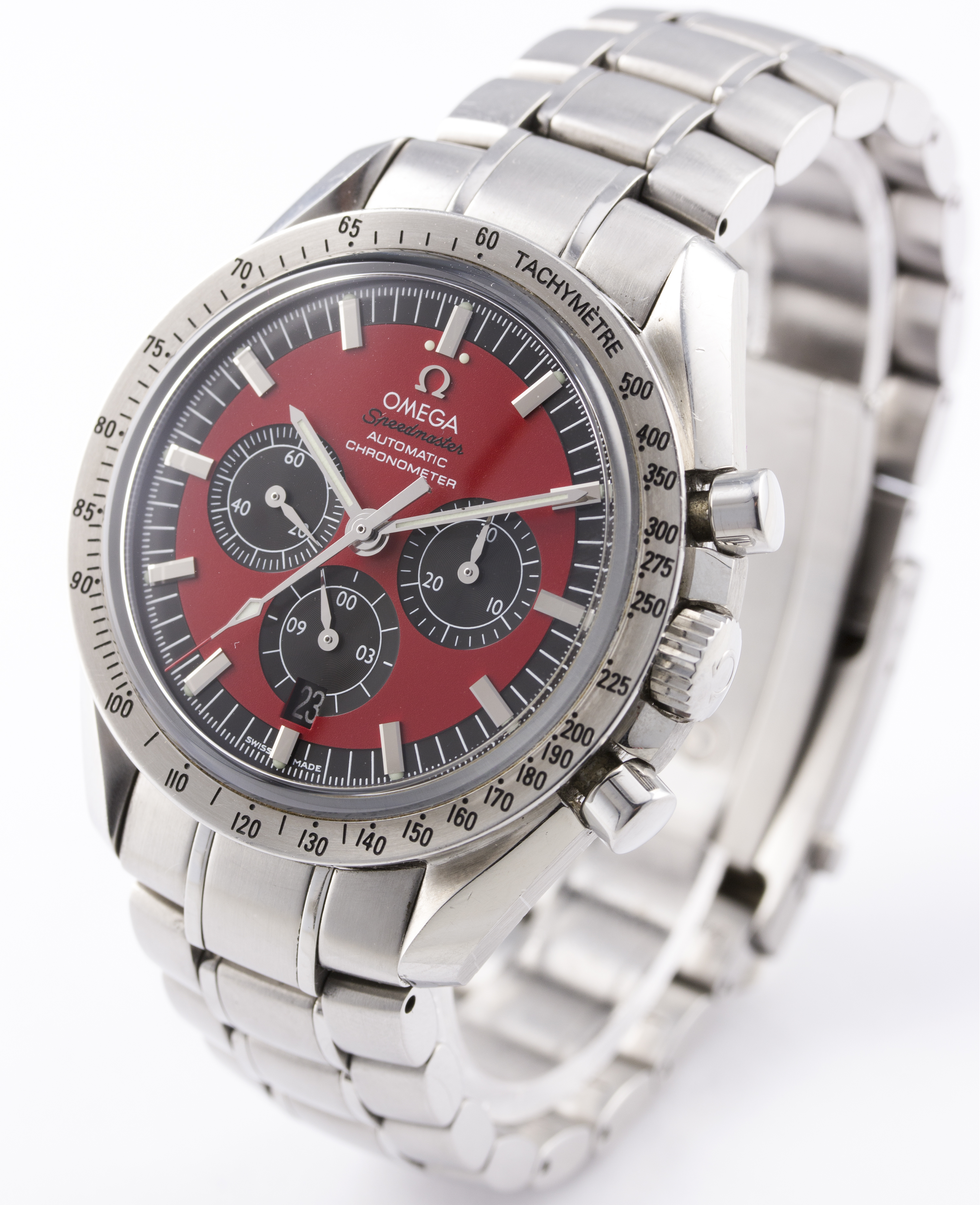 A GENTLEMAN'S STAINLESS STEEL OMEGA SPEEDMASTER AUTOMATIC CHRONOGRAPH BRACELET WATCH DATED 2007, - Image 4 of 7