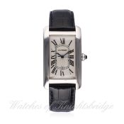 A GENTLEMAN'S 18K SOLID WHITE GOLD CARTIER TANK AMERICAINE WRIST WATCH CIRCA 2005, REF. 1741 D: