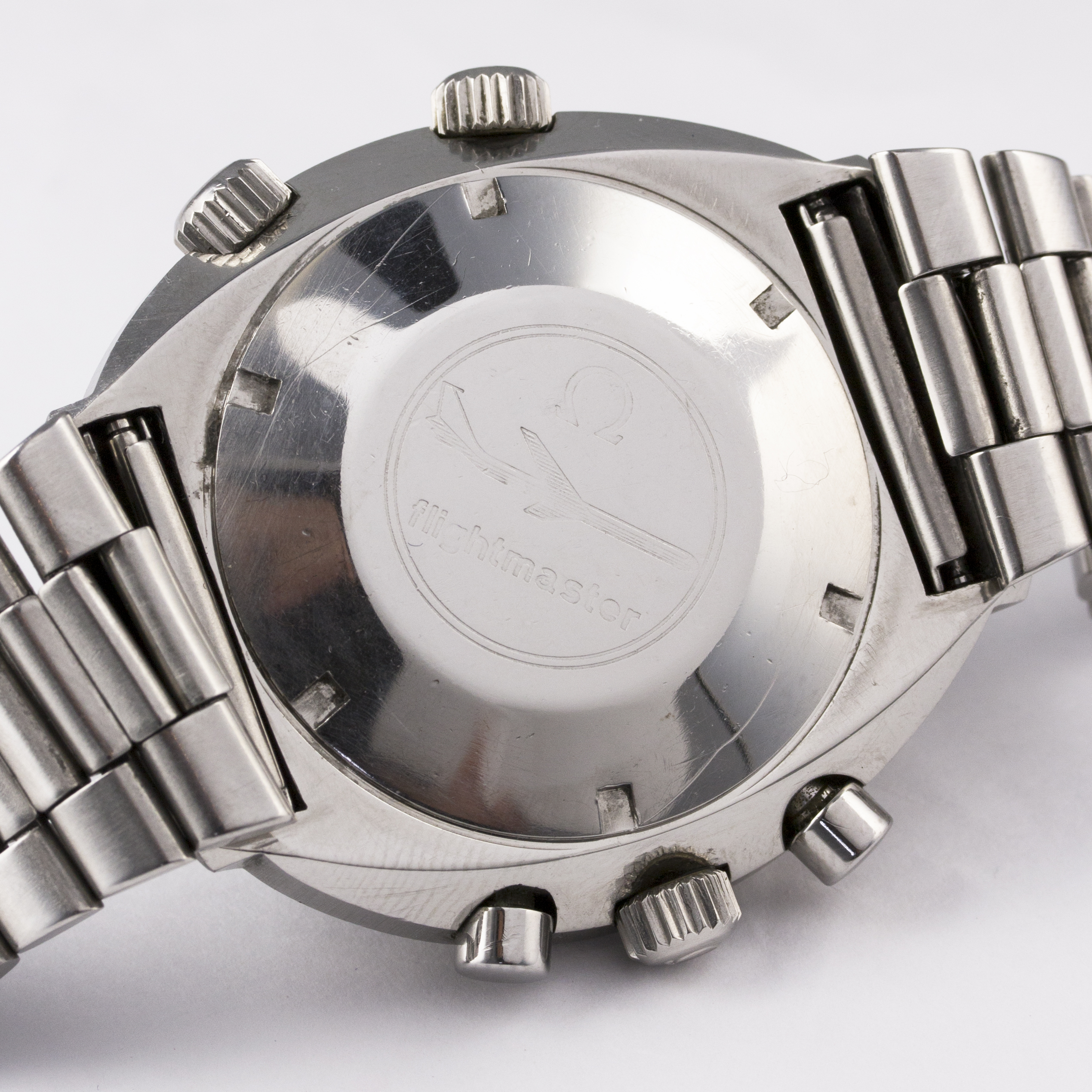 A RARE GENTLEMAN’S STAINLESS STEEL OMEGA FLIGHTMASTER CHRONOGRAPH BRACELET WATCH
CIRCA 1970, REF. 14 - Image 8 of 10