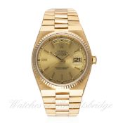 A RARE GENTLEMAN'S 18K SOLID GOLD ROLEX OYSTERQUARTZ DAY DATE BRACELET WATCH DATED 1981 REF. 19018