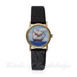 A RARE 18K SOLID GOLD CHOPARD WRIST WATCH CIRCA 1990s RETAILED BY KUTCHINSKY D: Painted porcelain