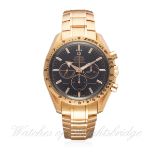 A FINE & RARE GENTLEMAN'S 18K ROSE GOLD OMEGA SPEEDMASTER AUTOMATIC CHRONOGRAPH BRACELET WATCH DATED