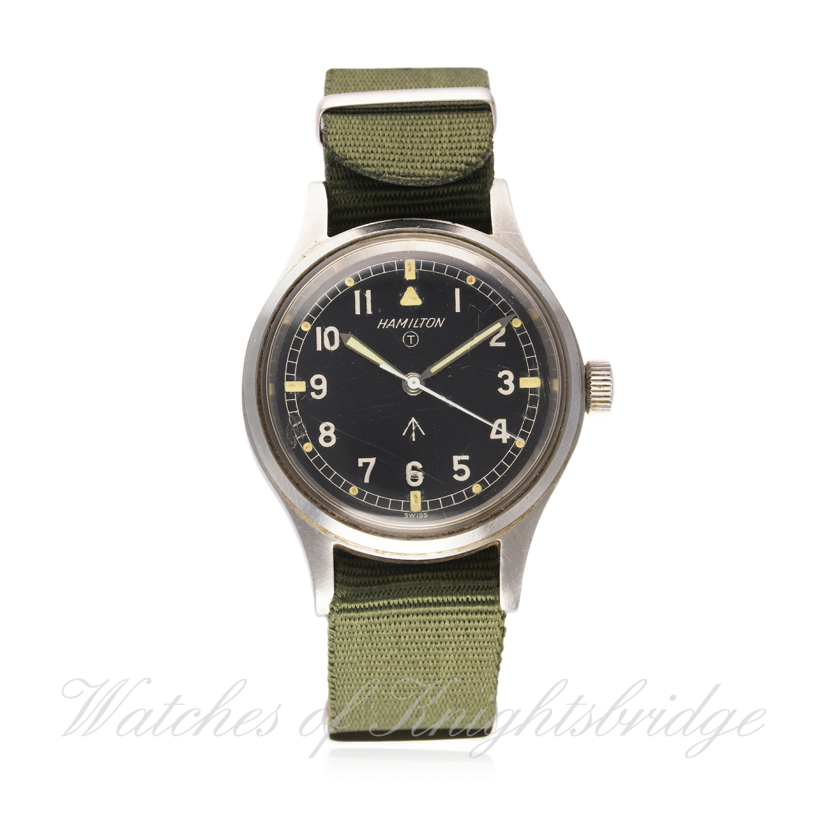 A GENTLEMAN'S STAINLESS STEEL BRITISH MILITARY HAMILTON RAF PILOTS WRIST WATCH CIRCA 1960s D: