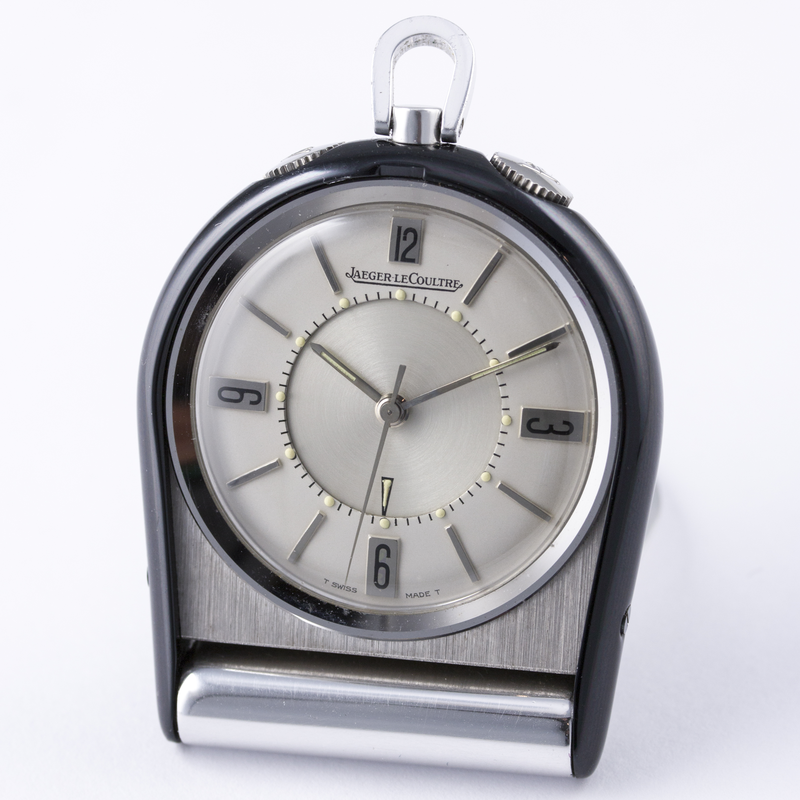 A JAEGER LECOULTRE TRAVEL ALARM CLOCK 
CIRCA 1960s WITH ORIGINAL BOX, POUCH, OPEN PAPERS & USER - Image 2 of 7