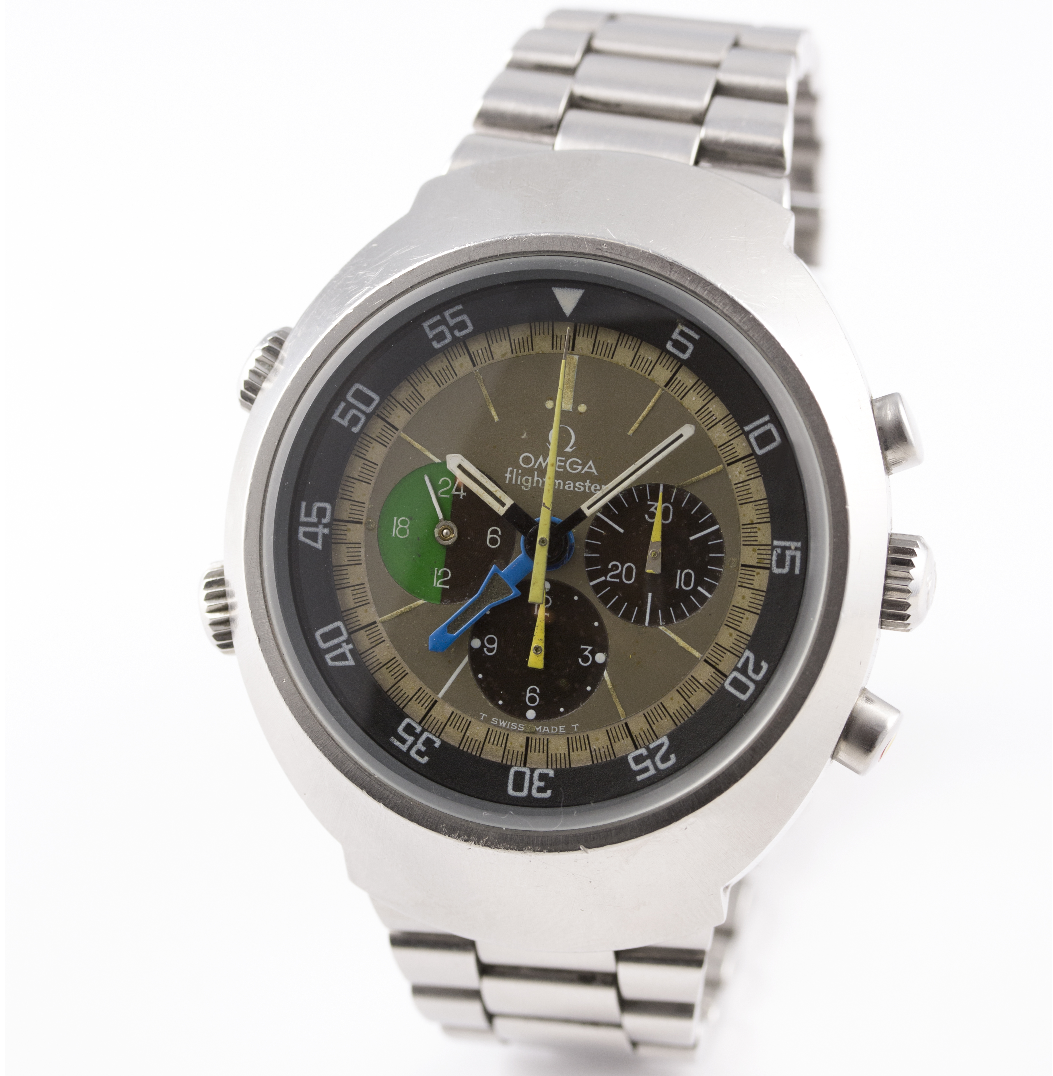 A RARE GENTLEMAN’S STAINLESS STEEL OMEGA FLIGHTMASTER CHRONOGRAPH BRACELET WATCH
CIRCA 1970, REF. 14 - Image 3 of 10