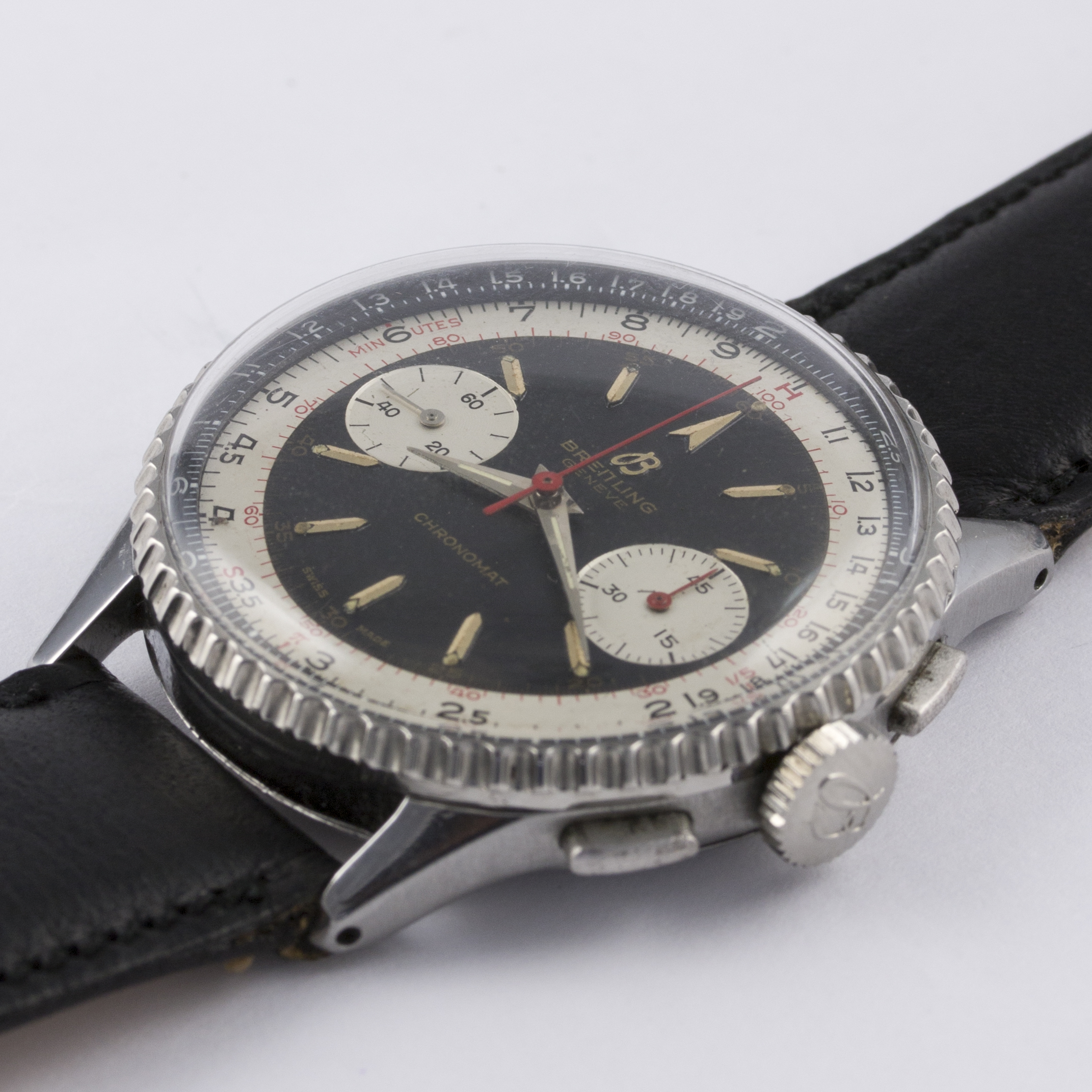 A RARE GENTLEMAN'S STAINLESS STEEL BREITLING CHRONOMAT CHRONOGRAPH WRIST WATCH CIRCA 1950
D: Black & - Image 3 of 8