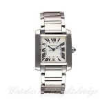 A GENTLEMAN'S STAINLESS STEEL CARTIER TANK FRANCAISE BRACELET WATCH CIRCA 2000s, REF. 2302 D: Silver