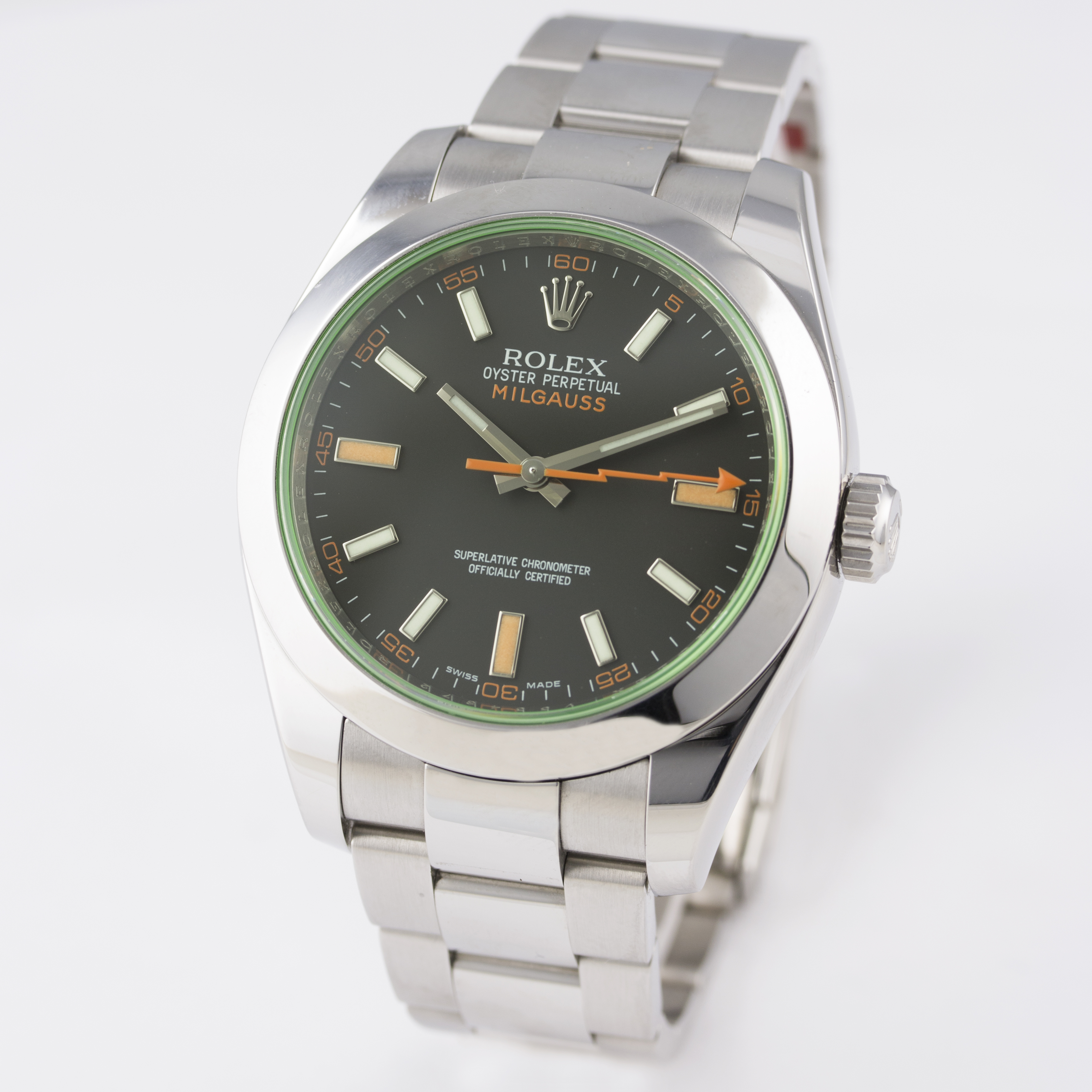 A GENTLEMAN'S STAINLESS STEEL ROLEX OYSTER PERPETUAL "GREEN GLASS" MILGAUSS BRACELET WATCH DATED - Image 2 of 6